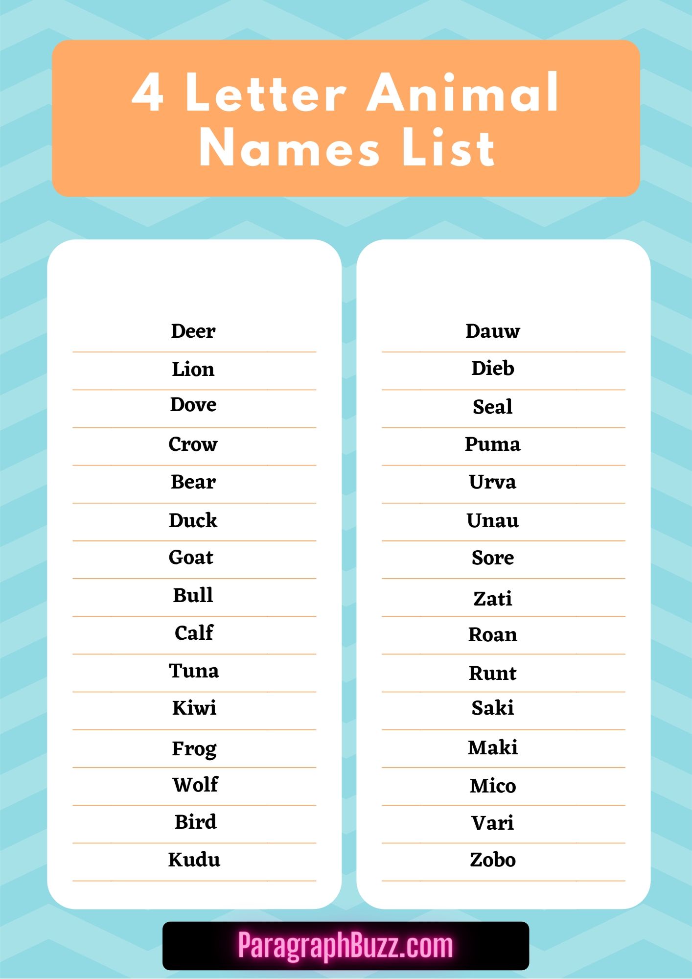 4 Letter Animal Names Pictures Definitions Sentence Examples